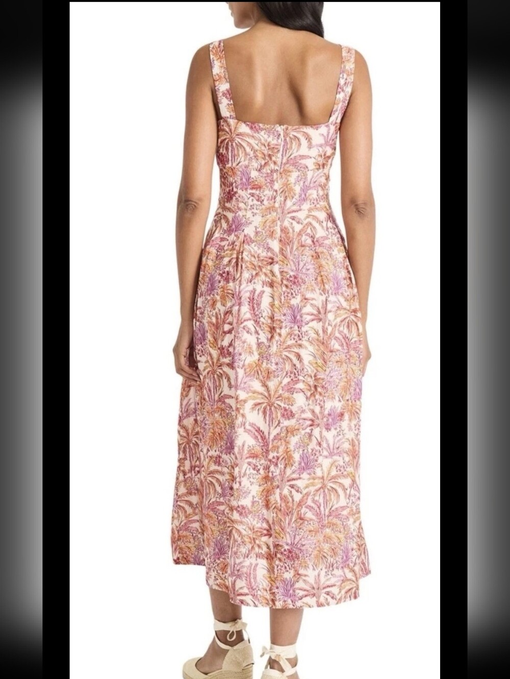 NWT Maggy London Tropical Print Midi Dress Size 14 Pink Palm Fit & Flare Sundres - Picture 2 of 12